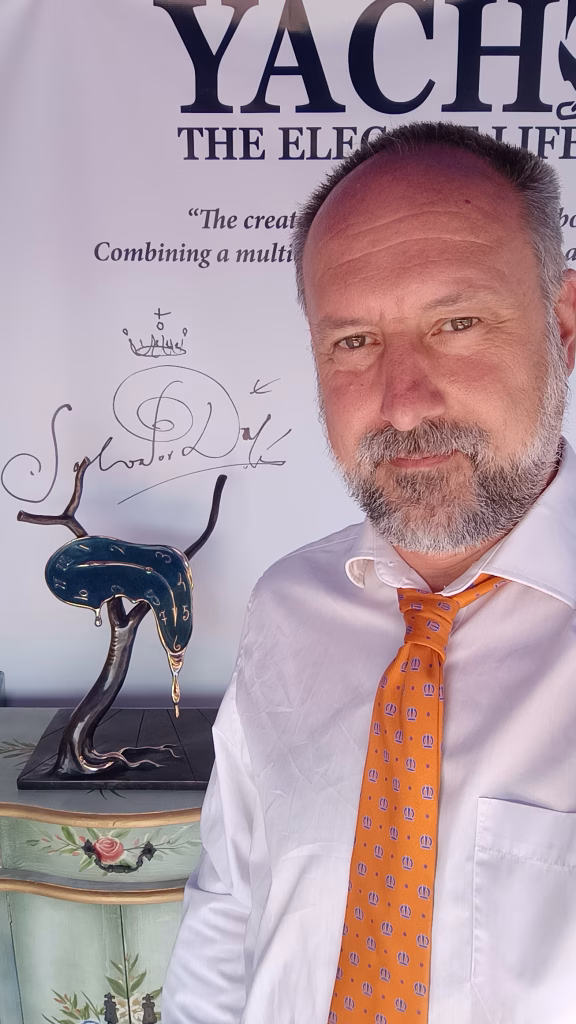 Massimo with a Salvador Dali limited edition sculpture "Profile of Time" at the Limassol Boat Show in Cyprus